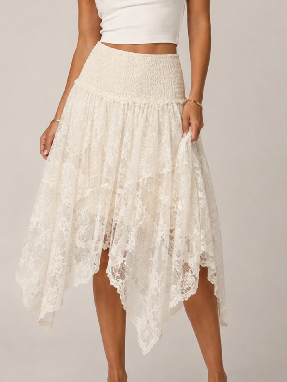 Lola Strapless Lace Skirt High Stretch Waist Ivory